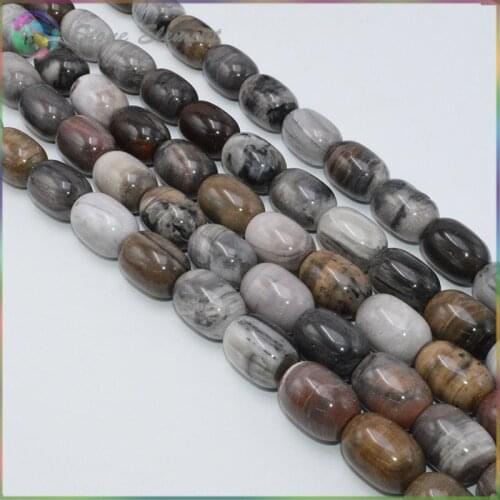 Natural Petrified Wood Stone Drum Beads 13x18mm 22 Beads / Strand