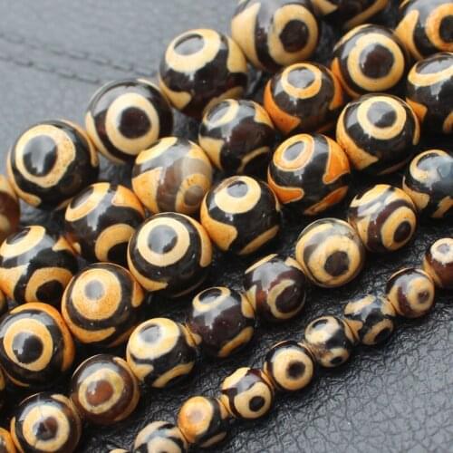 Vintage Tibet Teeth Yellow 3eyes Dzi Agate Round beads 6-12mm ,For Jewelry making, can mixed wholesale