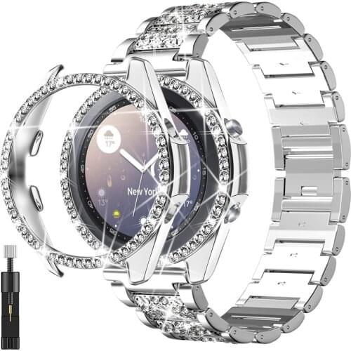 Case + strap for samsung galaxy watch 3 41mm 45mm band with case Women Dressy bling Bracelet for galaxy watch 3 45 41mm correa