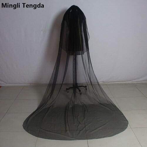 Mingli Tengda Black 3 M Long Bridal Veil with Comb Wedding Veils Bride Cathedral Veil Pencil Edge Sluier Two-Layer Wedding Veil