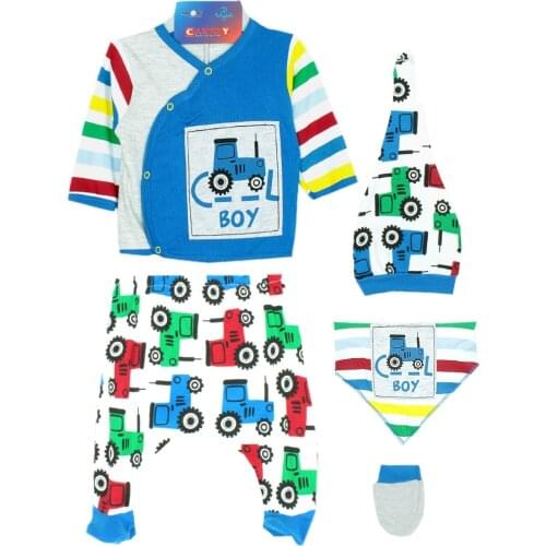 Newborn Baby Boy 5 Parts Tractor Hospital Output The Zibin Set 100% Cotton Baby Layette Hospital Outfit Baby Set 0-3 9,9-12months