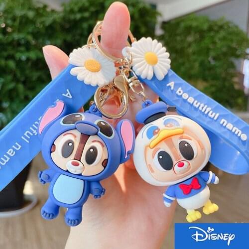 Disney Cosplay Stitch Keychain Mickey Mouse Piglet Winnie the Pooh Chip Dale Minnie Donald Duck Figures Pendant For Bag Key Ring