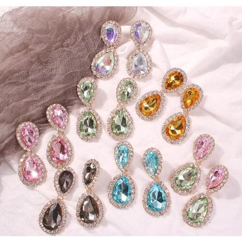 Palace Vintage Luxulite Full Drilling Water Drop Rhinestones Female Earrings Sweet Earrings Long Earrings Crystal Earrings