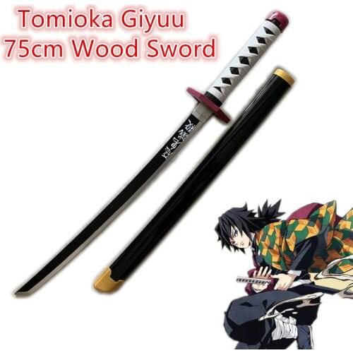 FigureCrazy 75cm Demon Slayer Sword Weapon Tomioka Giyuu Black Purple Sowrd Kimetsu no Yaiba Cosplay 1:1 Knife Wood Anime Sword