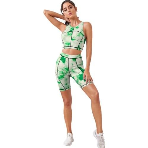 2021 Yoga Set 2 Pieces Summer Woman Printed Refreshing Fashion Yoga Vest Shorts Suits Sport Fitness Gym Clothing Quick-drying