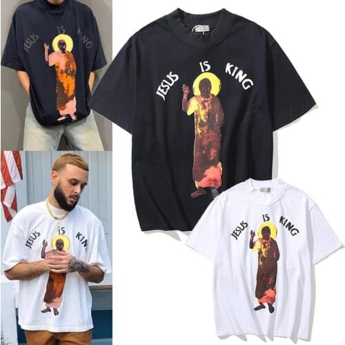 Summer Street Hipster Kanye Religious Jesus Print Short Sleeve T Shirts Men Women Loose Hip Hop Cotton Tops Tees Unisex Tshits