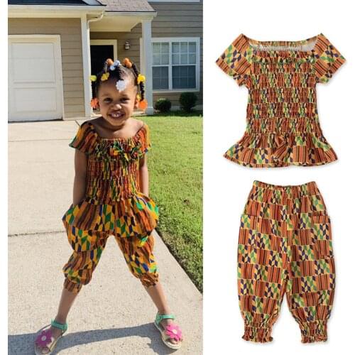 Summer Kids 2021 News African Clothes Baby girl Top Pants Suit Dashiki Print African Dresses for Women Clothing