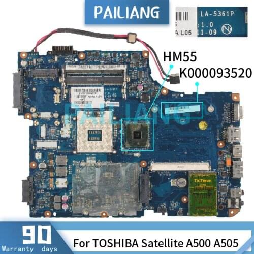 Mainboard For TOSHIBA Satellite A500 A505 Laptop motherboard LA-5361P K000093520 HM55 DDR3 Tested OK