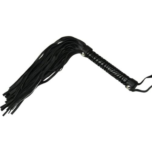 Candiway Premium Leather Fashion Black Leopard Print Handle Braided Tassel Whip Adults SM Queen Roleplay Game Sex Toys For Women