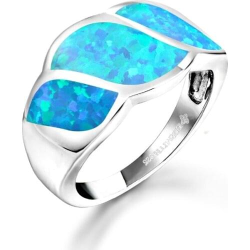 DORMITH Trendy 925 sterling silver created white red/blue fire opal wing shape rings for women jewelry