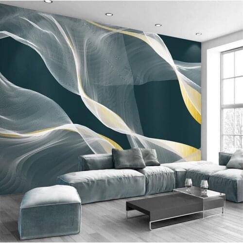 Custom Any Size Wallpapers Modern Abstract Ink Line Art Golden Wall Cloth Office Living Room TV Decoration Mural 3D Wall Sticker