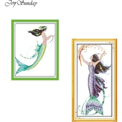 Joy Sunday Mermaid Cross Stitch Patterns Cross Stitch Kit Printed Fabric DMC Ecological Cotton Embroidery Kits DIY Needle Crafts