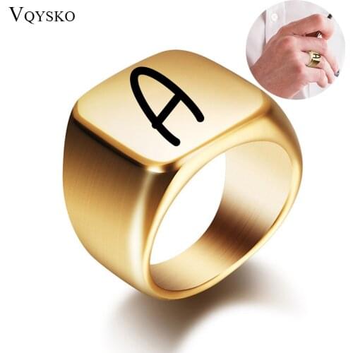 Chunky 18mm Wide A-Z Letter Ring For Men Stainless Steel Royal Custom Initials Name Alphabet Male Party Fashion Jewelry Band