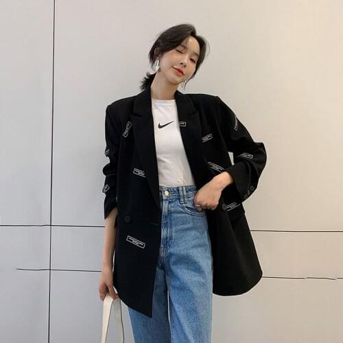 2021 New Autumn England Style Print Design Suit Jacket Fashion Black White Blazer For Women Korean Spring Loose Women Blazers