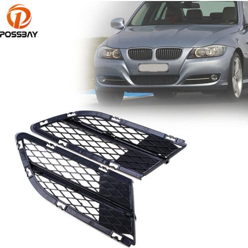 POSSBAY Left/Right Black Front Bumper Grill Grilles for BMW 3-Series E90 Sedan 2008-2011 Facelift Fog Lights Air Grill Vent