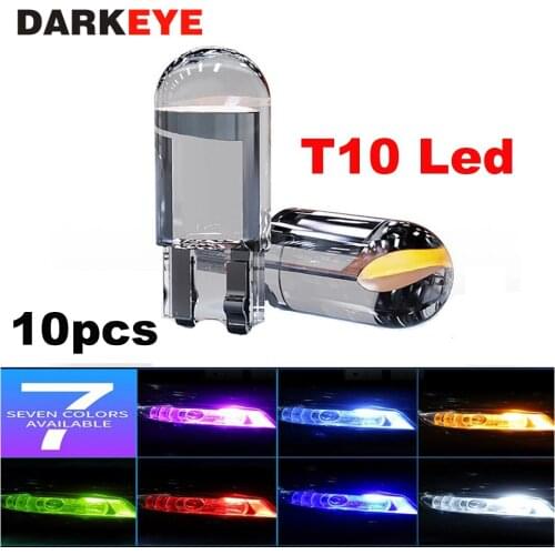 10PCS W5W 194 T10 Glass Housing Cob LED Car bulb White Green Blue Red pink Wedge License Plate Lamp Dome Light White Diedo DJ