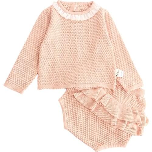 Newborn Spring Autumn Fashion Suit Baby Girls Clothes Long Sleeve Knit Sweater+Shorts Sets Children Toddler Clohting Knit Set
