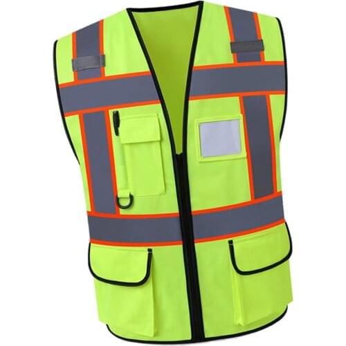 High Visibility Security Safety Vest with Reflective Strips Zipper 3 Pockets
