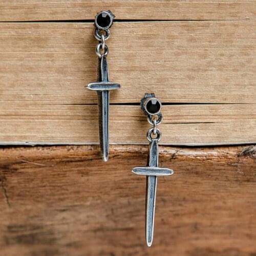 High Quality Genuine Real 925 Sterling Silver Jewelry Antique Silver Color Cross Earrings Unisex Punk Ear Dropship Supplier