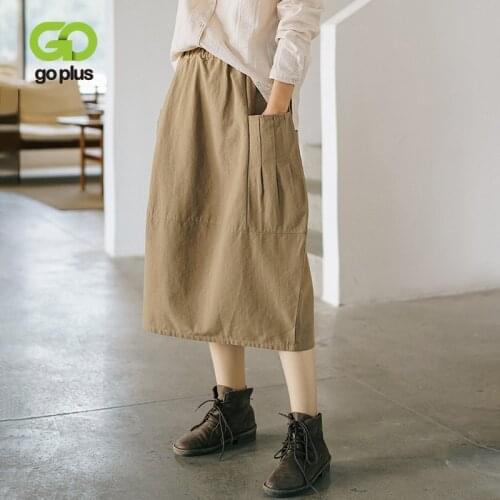 GOPLUS Skirt Harajuku Midi Long Skirts Vintage High Waisted A-line Skirt Jupe Longue Vetement Femme 2021 Rokjes Dames C11158