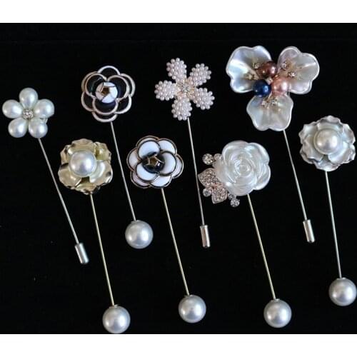 Wukaka Camellia Flower Pearl Brooches for Girl Woman Coat Sweater Hat Crystal Brooches wholesale price