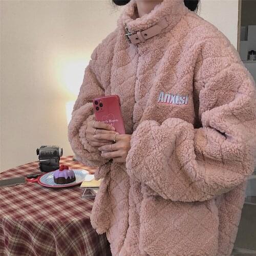 Plush Add Cotton Parka Coat 2021 Korean Winter Version Loose Wild Zipper Stand Collar Thick Padded Jacket Women Trend Outerwear