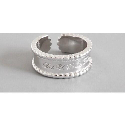 Lady 925 Sterling Silver OL Style Round Bead Wide Face Simple Letter Open Rings Adjustable Finger Rings Retro Silver Jewelry
