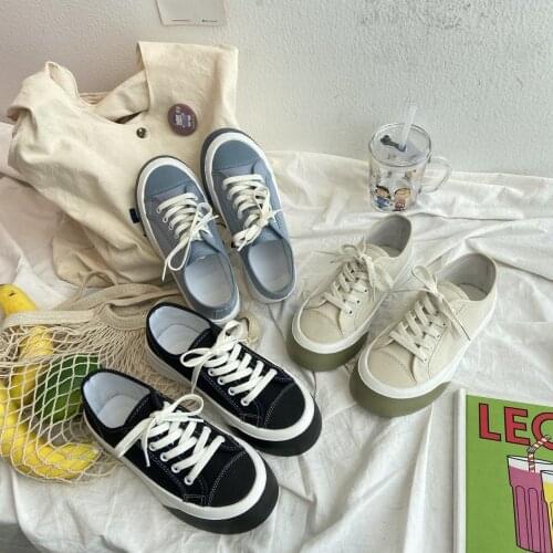 2021 Womens Shoes Retro Casual Round Toe Thick-soled Canvas Shoes Womens Fashion Personality White Shoes All-match Sneakers