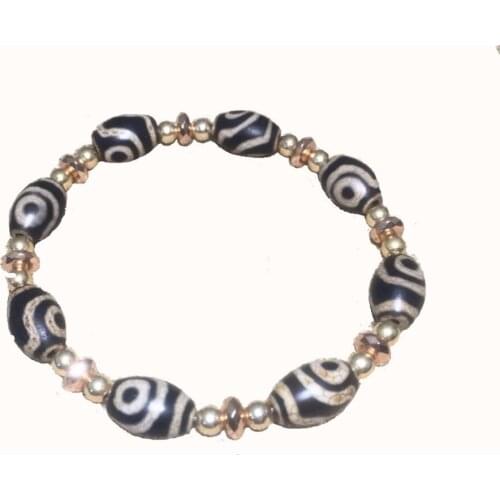 Tibet old black and white 2 eyes agate DZI ladies jewelry bracelet black gallstones with beads Free Shipping