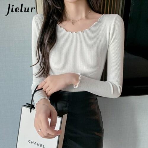 Jielur O-neck Autumn Winter Sweater Women Knitted Jumper Soft Chic Pullovers Slim Solid Color Sweaters Long Sleeve Pull Femme