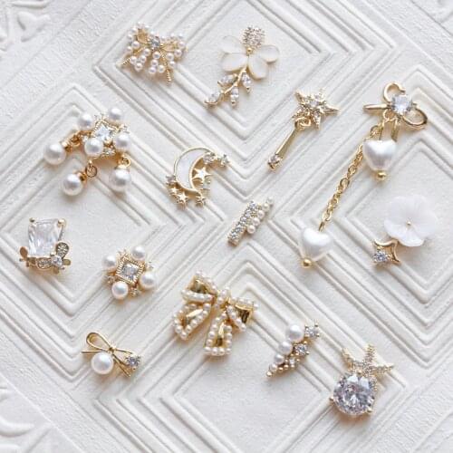 10pcs 3D Opal Butterfly Flower Alloy Nail Art Zircon Pearl Crystal Metal Manicure Nails Accesorios Supplies Decorations Charms