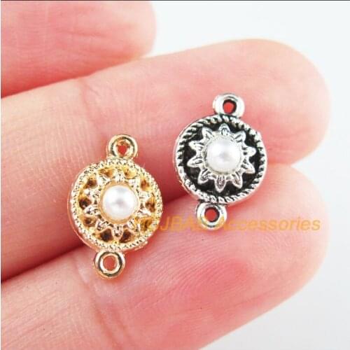 30Pcs Gold Tibetan Silver Tone Flower White Acrylic Beads Charms Connectors 9x13.5mm