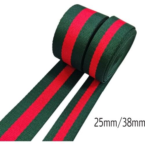3 Yards 5 Yards 25mm 38mm Strap Nylon Webbing Green Red Stripe Webbing Knapsack Strapping Canvas Ribbon Belt Bag Sewing Crafts