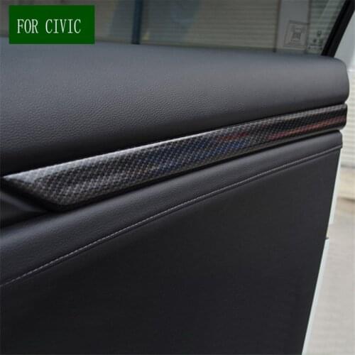 4Pcs/set Carbon Fiber ABS Car Interior Door Panel Decoration Strips Trim Cover Styling Fit For Honda Civic 2016 2017 LHD