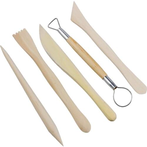 5Pcs Wooden Pottery Clay Sculpture Carving Tool Set