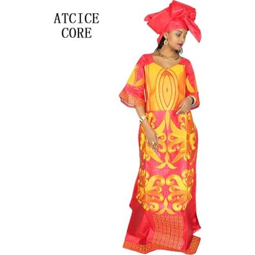 African dresses for women fashion design new african bazin embroidery design dress long dress with scarf two pcs one set LA078