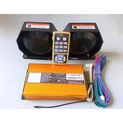 AS940 400W Wireless remote control car warnining siren alarm amplifier with MP3 microphone function +2units 200W speakers