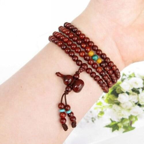 Authentic lobular red sandalwood Beads Bracelet monks opening along the lines of 108 hand string 5MM with old beeswax hand strin