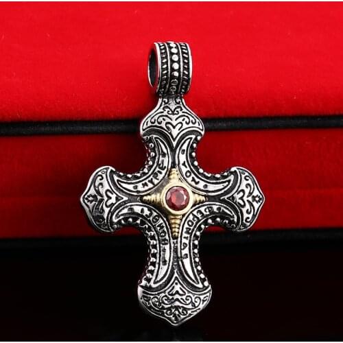 Beier Stainless Steel Cross flower gem Pendant Chain Necklace men Jewelry LLBP8-164P