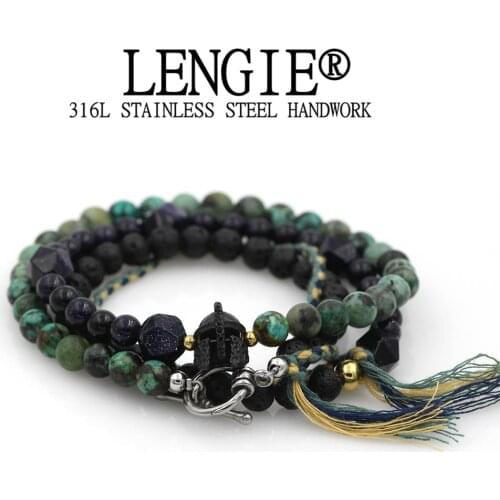 Handmade Natural Stone Bracelet 6MM Lava Beaded Stainless Steel Spartan Multi-layer Bracelet For Men Women Lovers Jewelry Gifts