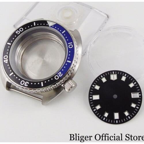 BLIGER Brushed 45mm Automatic Watch Case Dial for NH35A NH36A Movement Sapphire Glass Rotating Bezel Alloy Insert Screw Crown