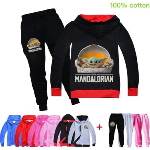 Baby Yoda Toddler Girl Fall Clothes Boys Cardigan Coat + Trousers Sports Suit Kids Hooded Wear Spanish Baby Clothes Child Jacket