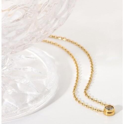 Minar Exquisite Round Shiny Zirconia Pendant Necklace for Women Ladies Twist Thin Chain Stainless Steel Necklace Accessories