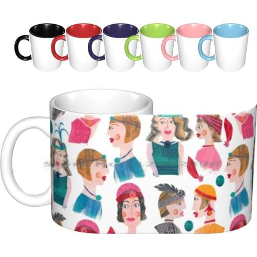 1920s Girls Ceramic Mugs Coffee Cups Milk Tea Mug Girls 1920s Fashion Collage Cutpaperartist Illustration Fun Homedecor