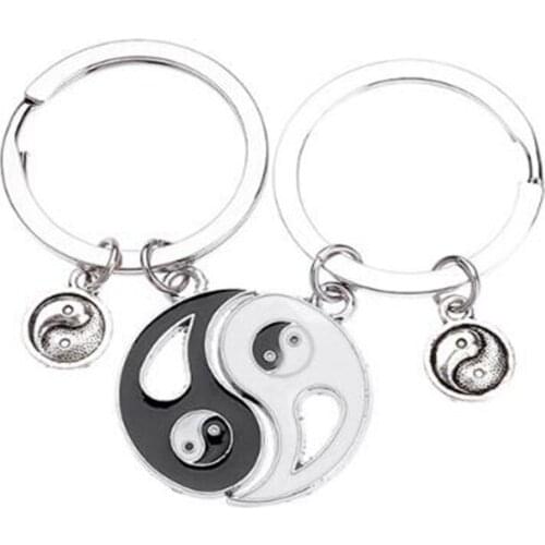 Chinese Elements of Yin Yang Taiji Bagua Couple Keychain For Keys Car Key ring BFF Pendant Charm Fashion Alloy Key chains Gift
