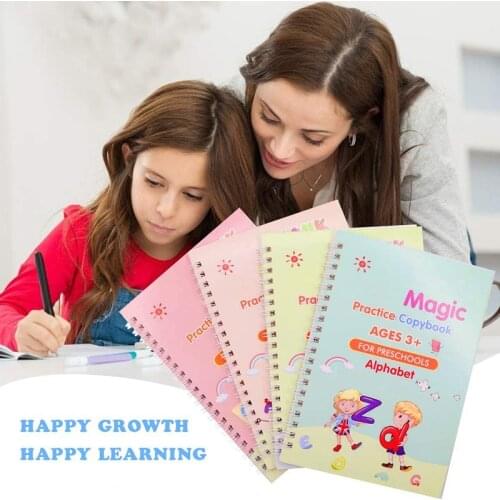 4 The Books Magic Practice Copybook Reusable Groove Flowing Writing Practice Book English Calligraphy Toddlers Child Kids Toys