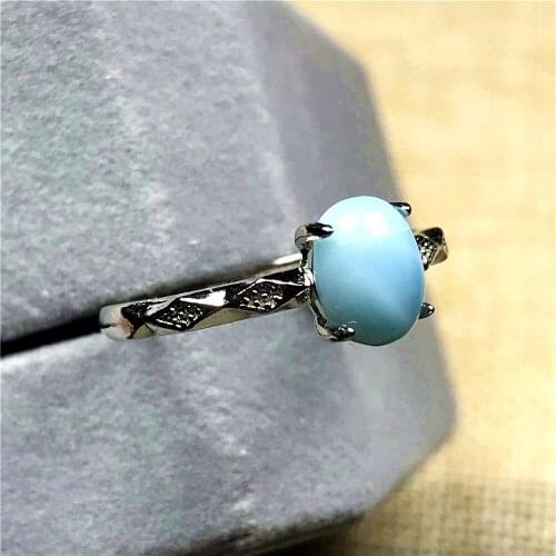 Top Natural Blue Larimar Ring Jewelry For Woman Man Silver 7x5mm Beads Dominica Water Pattern Gemstone Adjustable Ring AAAAA