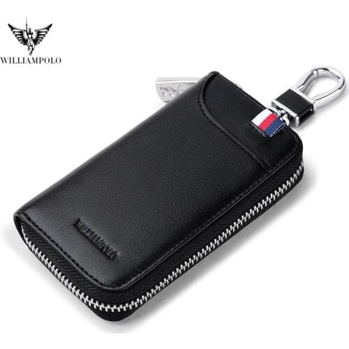 Genuine Leather Short Car Key Holder Wallet for Men women Fashion Striped Zipper Black Key Wallets Housekeeper Keys Organizer