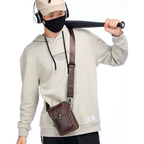 TopFight Original BULLCAPTAIN Leather Male Waist Pack Phone Pouch Bags Small Man Flap Fashion Shoulder Bags Mens Travel Handbag