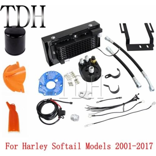 Black Chrome Motorcycle Oil Cooler Fan System Radiator For Harley Softail Fat Boy FLST FXST 2001-2017
